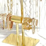 Gold & Acrylic 2-Tier Jewelry Stand, Cute Organizer with Shiny Bars