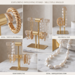 Gold & Acrylic 2-Tier Jewelry Stand, Cute Organizer with Shiny Bars - Image 2