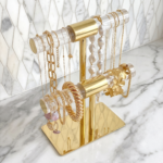 Gold & Acrylic 2-Tier Jewelry Stand, Cute Organizer with Shiny Bars - Image 3