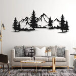 Mountain and Forest Metal Wall Decor, Evergreen Trees