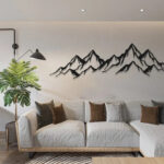 Mountain Range View Wall Decor, Large Line Mountain Metal Wall Art